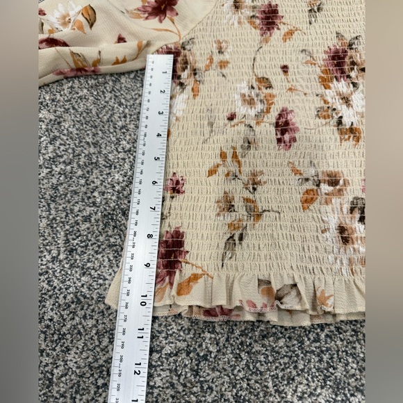 Everly Cream Off the Shoulder Floral Smocked Cropped Balloon Sleeve Fall Blouse - Picture 8 of 10